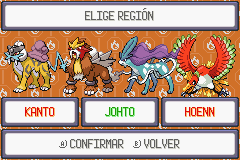 Pokémon Quetzal region selector with Johto selected