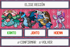 Pokémon Quetzal region selector with Kanto selected